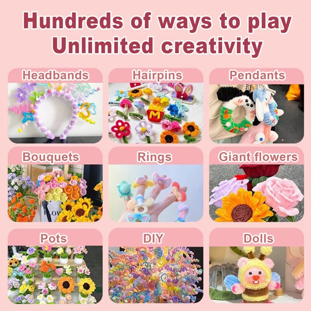 Macaron Pipe Cleaners Flower Fuzzy Wire Sticks DIY Crafts