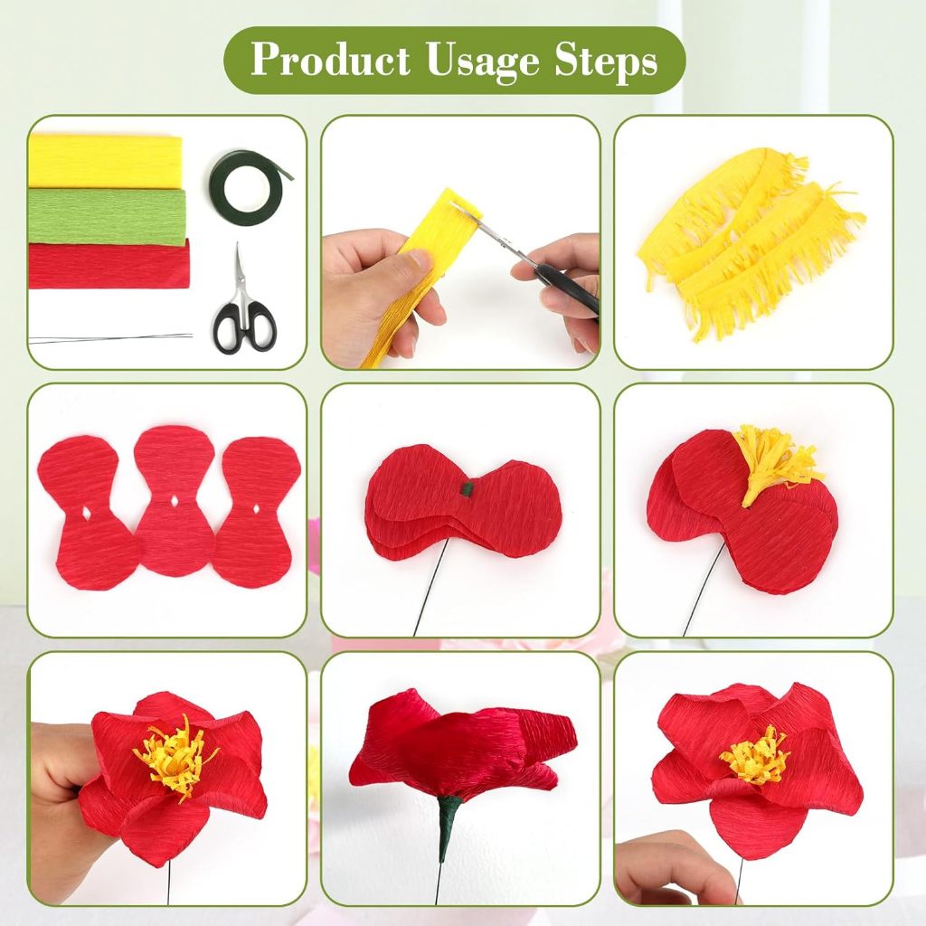 10pc Crepe Tassel Paper Colour Crinkled Flower Making DIY Art Craft