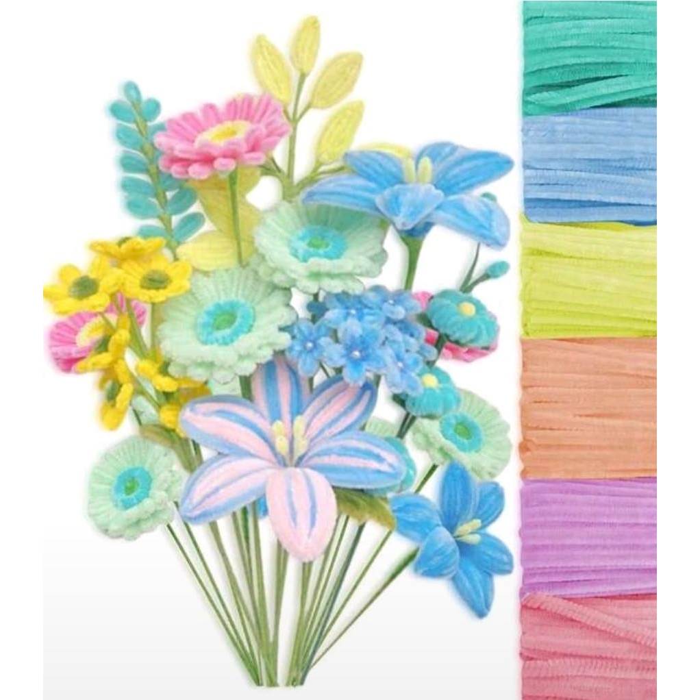 Macaron Pipe Cleaners Flower Fuzzy Wire Sticks DIY Crafts