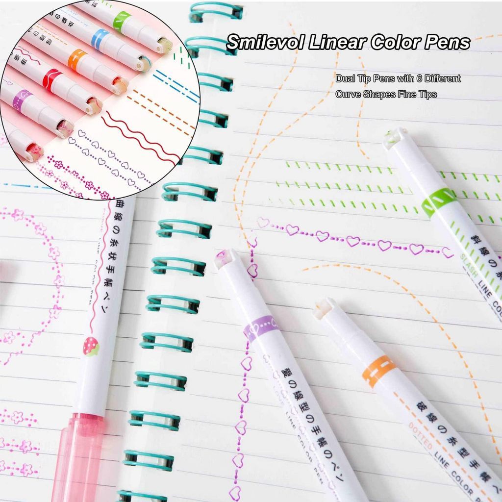 Roller Linear Colour Pen Pattern Curve Text Highlighter Marker Planner Journaling