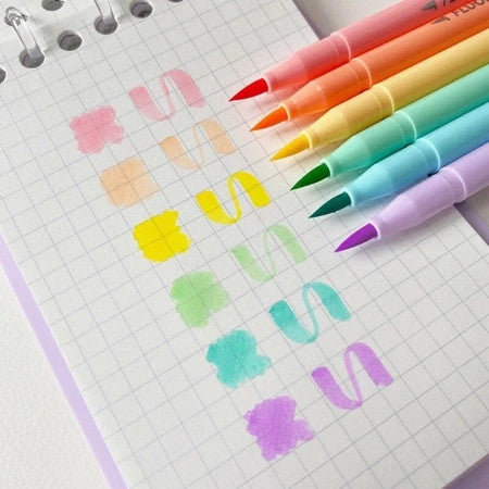 6pc Candy Pastel Brush Pens Marker Highlighter Journal Drawing School Stationery