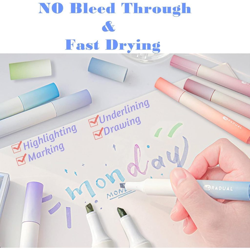 Highlighter Gradient Pastel Colour Marker Pen Note Taking School Student Stationery