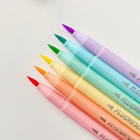 6pc Candy Pastel Brush Pens Marker Highlighter Journal Drawing School Stationery