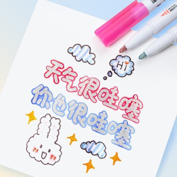 8pc Outline Markers Metallic Glitter Double Line Pen Highlighter