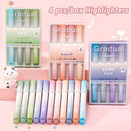 Highlighter Gradient Pastel Colour Marker Pen Note Taking School Student Stationery