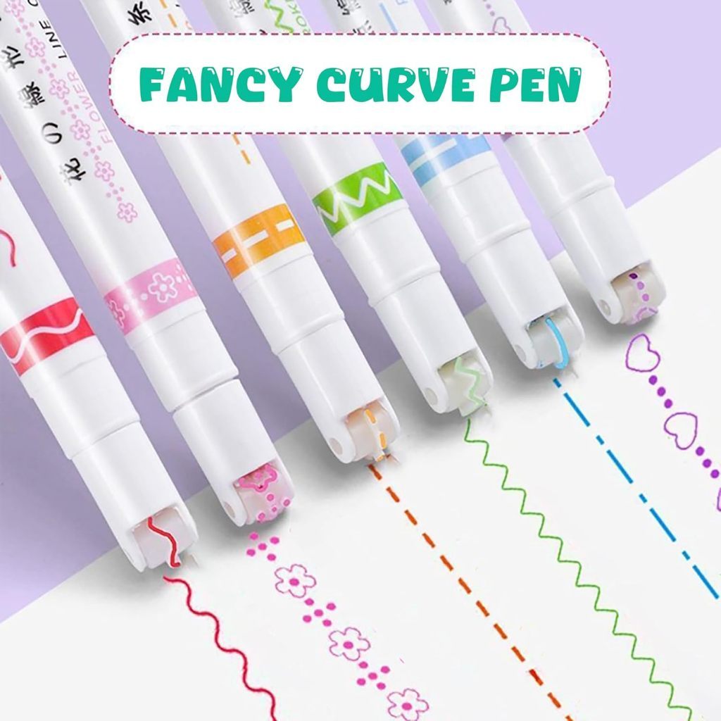 Roller Linear Colour Pen Pattern Curve Text Highlighter Marker Planner Journaling