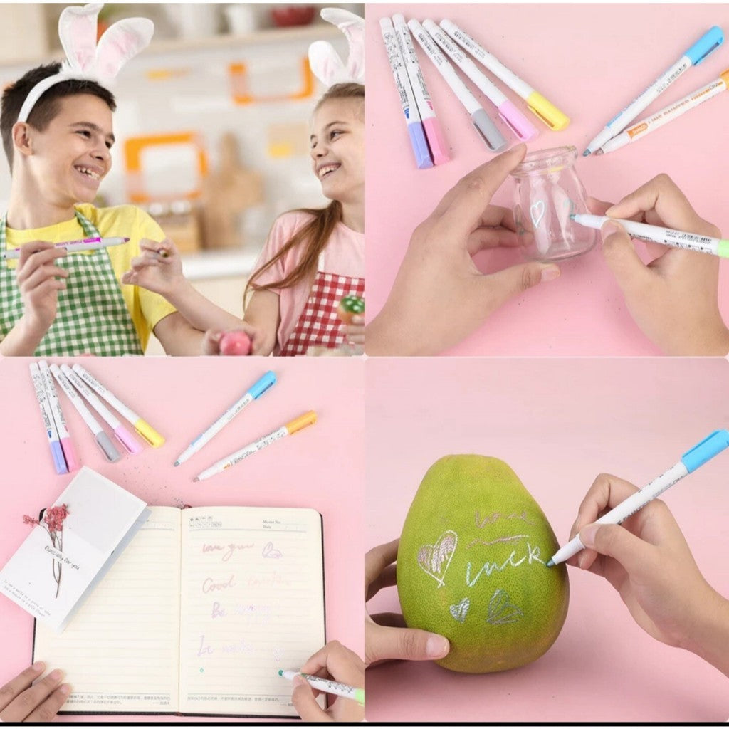 8pc Outline Markers Metallic Glitter Double Line Pen Highlighter