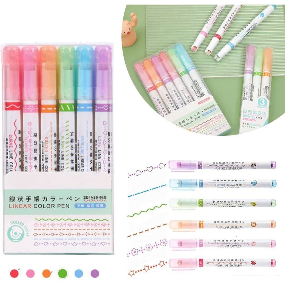 Roller Linear Colour Pen Pattern Curve Text Highlighter Marker Planner Journaling