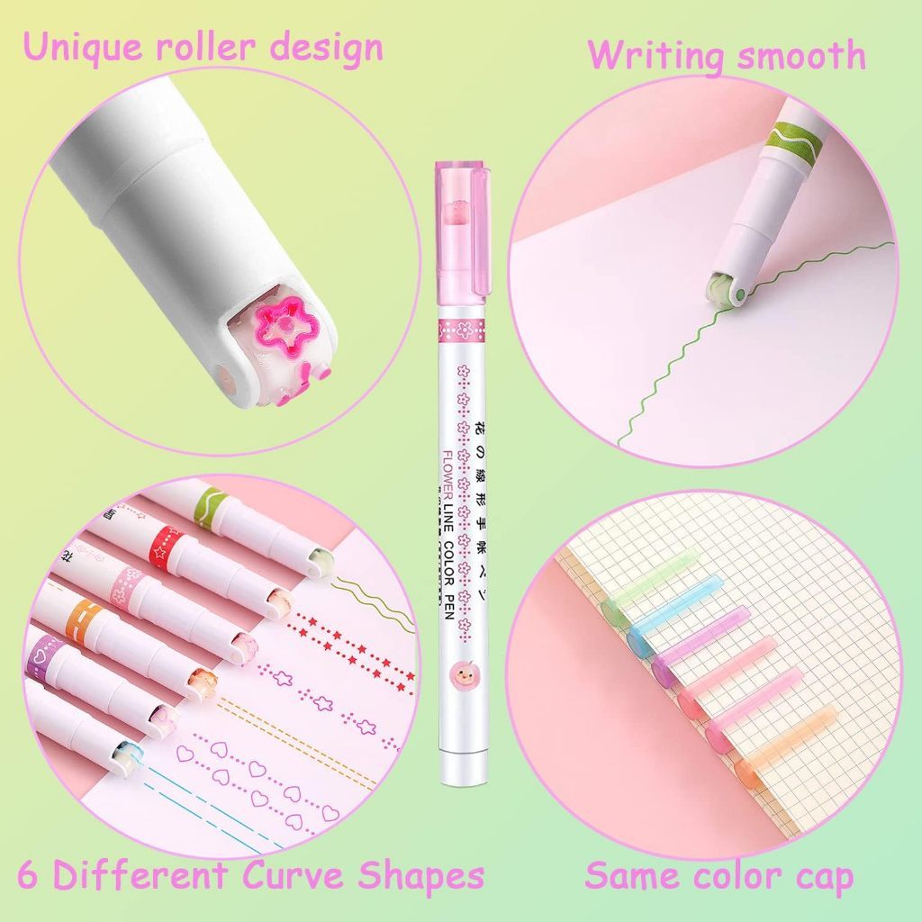 Roller Linear Colour Pen Pattern Curve Text Highlighter Marker Planner Journaling