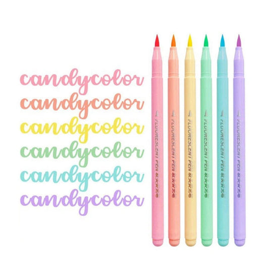 6pc Candy Pastel Brush Pens Marker Highlighter Journal Drawing School Stationery