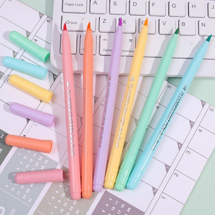 6pc Candy Pastel Brush Pens Marker Highlighter Journal Drawing School Stationery