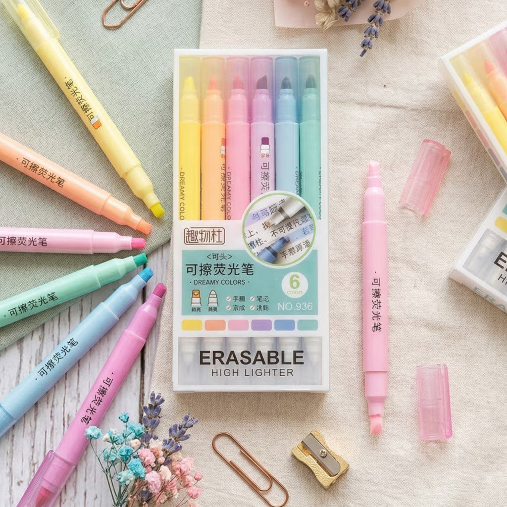 Erasable Highlighter Pen Pastel Colour Marker Annotation Note Taking Stationery