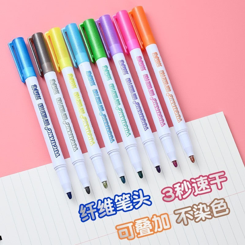 8pc Outline Markers Metallic Glitter Double Line Pen Highlighter