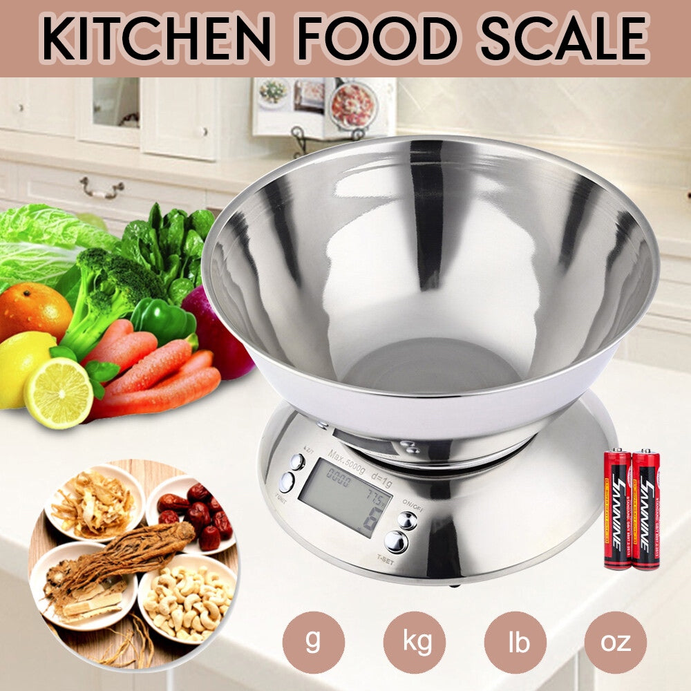5kg Kitchen Food Scale Stainless Steel Bowl