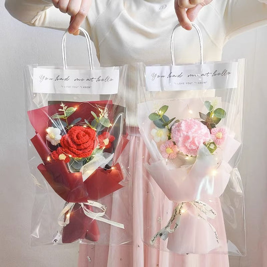 Pink Carnation Red Rose Clear Tote Bag Flower Bouquet