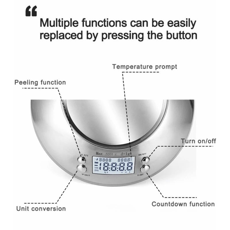 5kg Kitchen Food Scale Stainless Steel Bowl