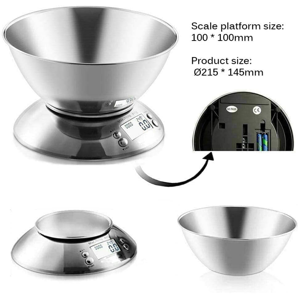 5kg Kitchen Food Scale Stainless Steel Bowl