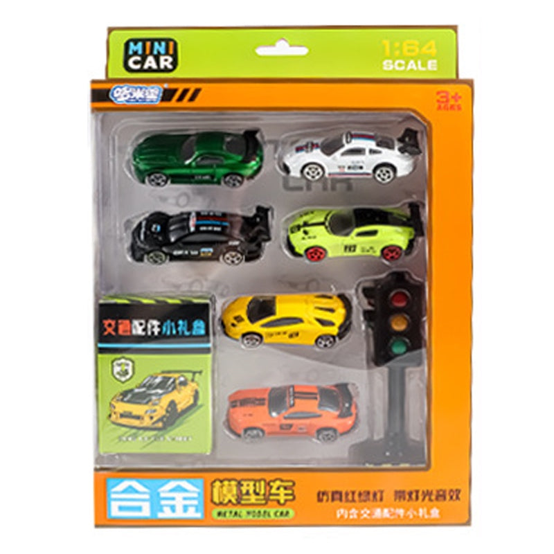 6pc Toys Cars with Traffic Lights Road Safety Signs