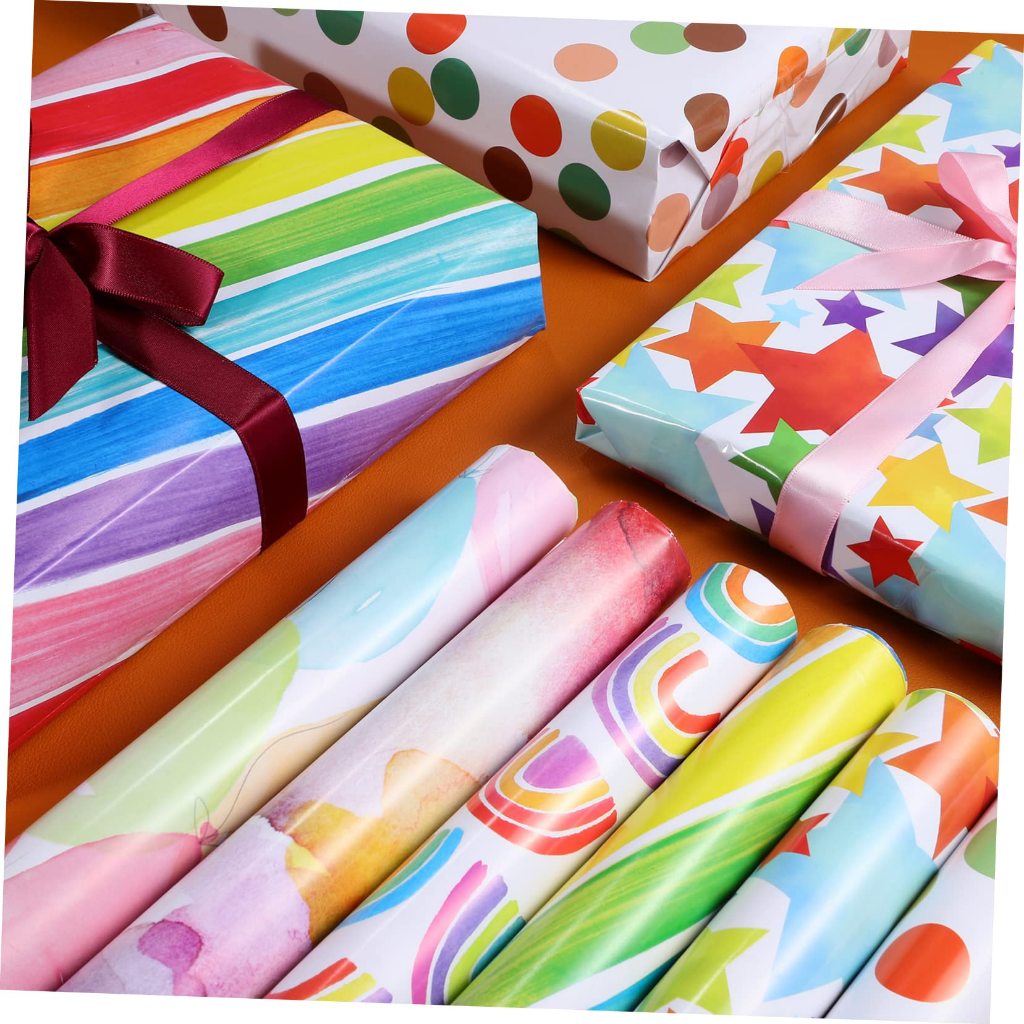 Rainbow Stripe Pastel Balloon Gift Wrapping Paper