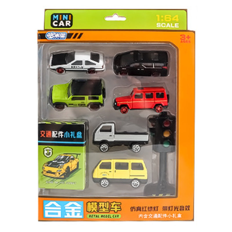 6pc Toys Cars with Traffic Lights Road Safety Signs