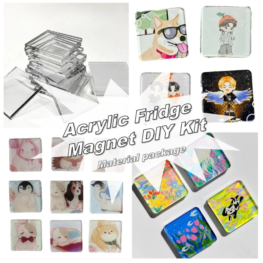 DIY Custom Fridge Magnet Acrylic Square Blank Craft Set