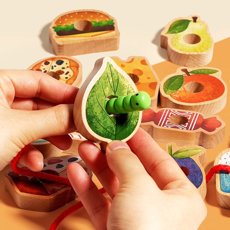 Greedy Caterpillar Lacing Bead Game Montessori Wooden Toy