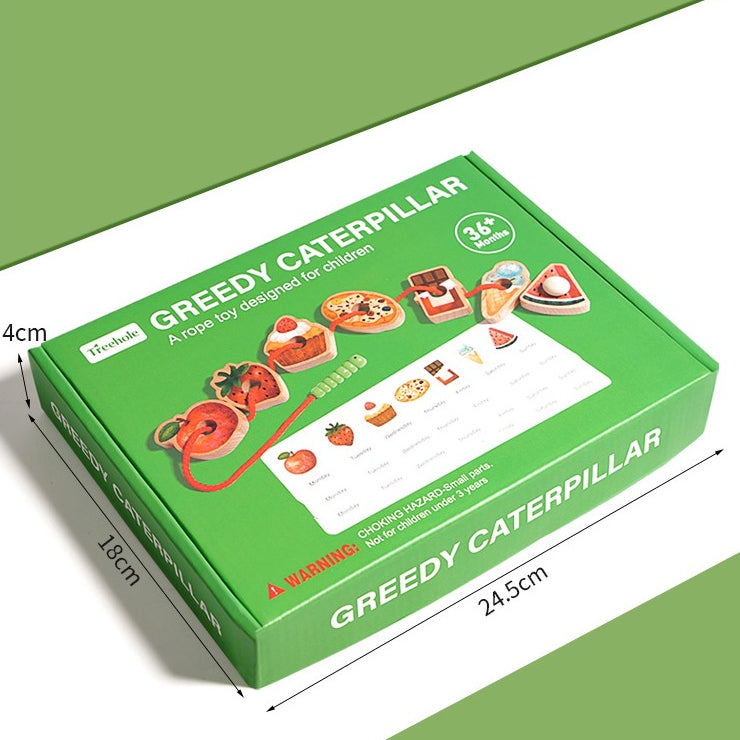 Greedy Caterpillar Lacing Bead Game Montessori Wooden Toy