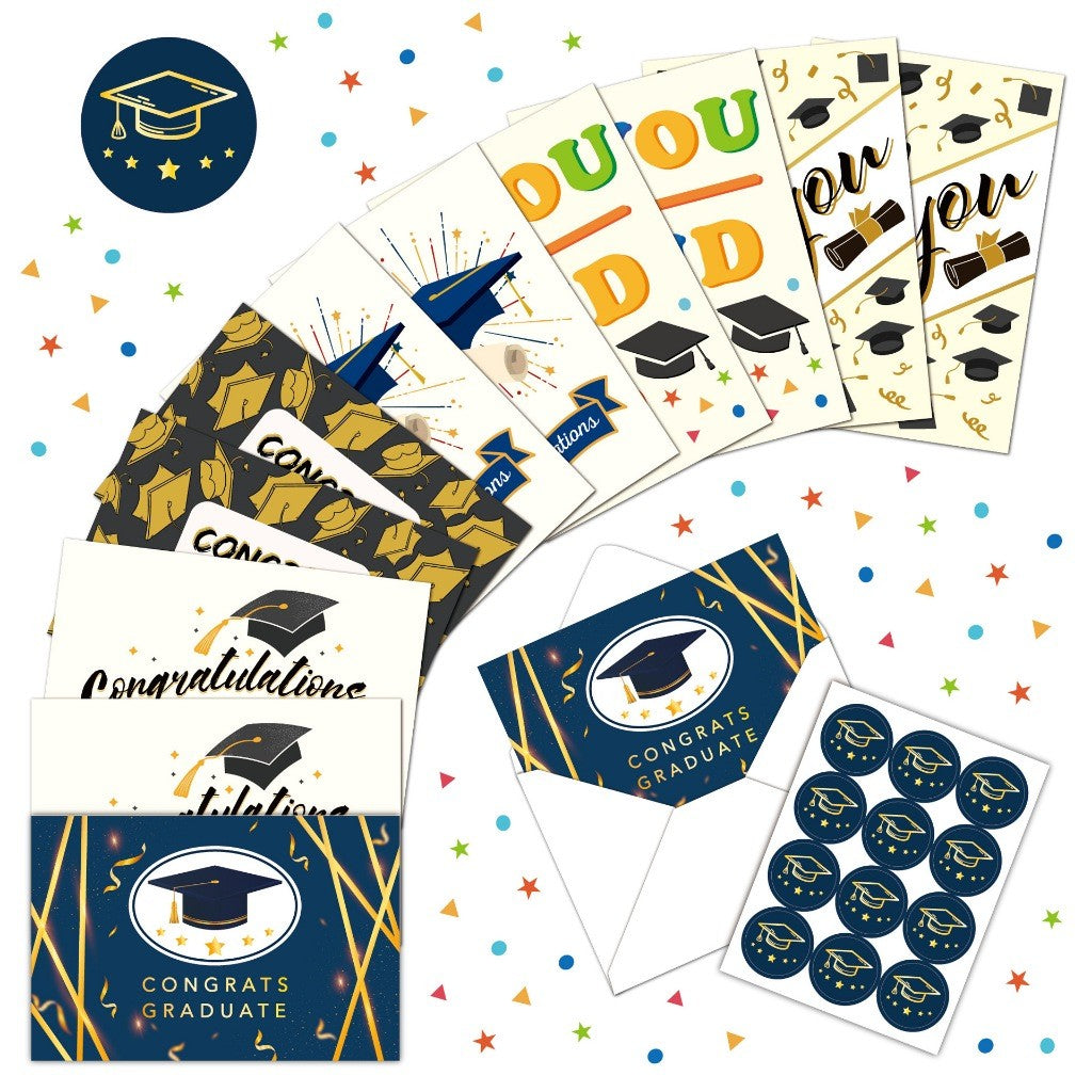 12pc Graduation Greeting Cards Envelope Stickers Set