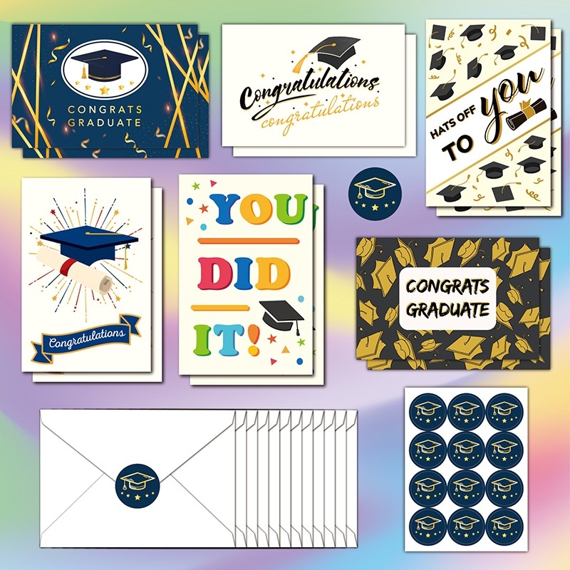 12pc Graduation Greeting Cards Envelope Stickers Set