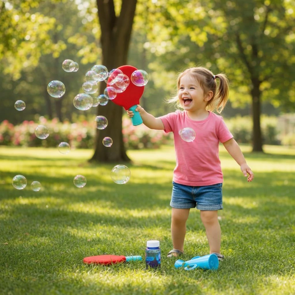 Bubbles Ping Pong Kids Toy Magic Bouncing Table Tennis Racket Blow Bubble Toys