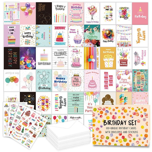 Assorted Birthday Greeting Cards Celebration Cards with Envelopes & Stickers