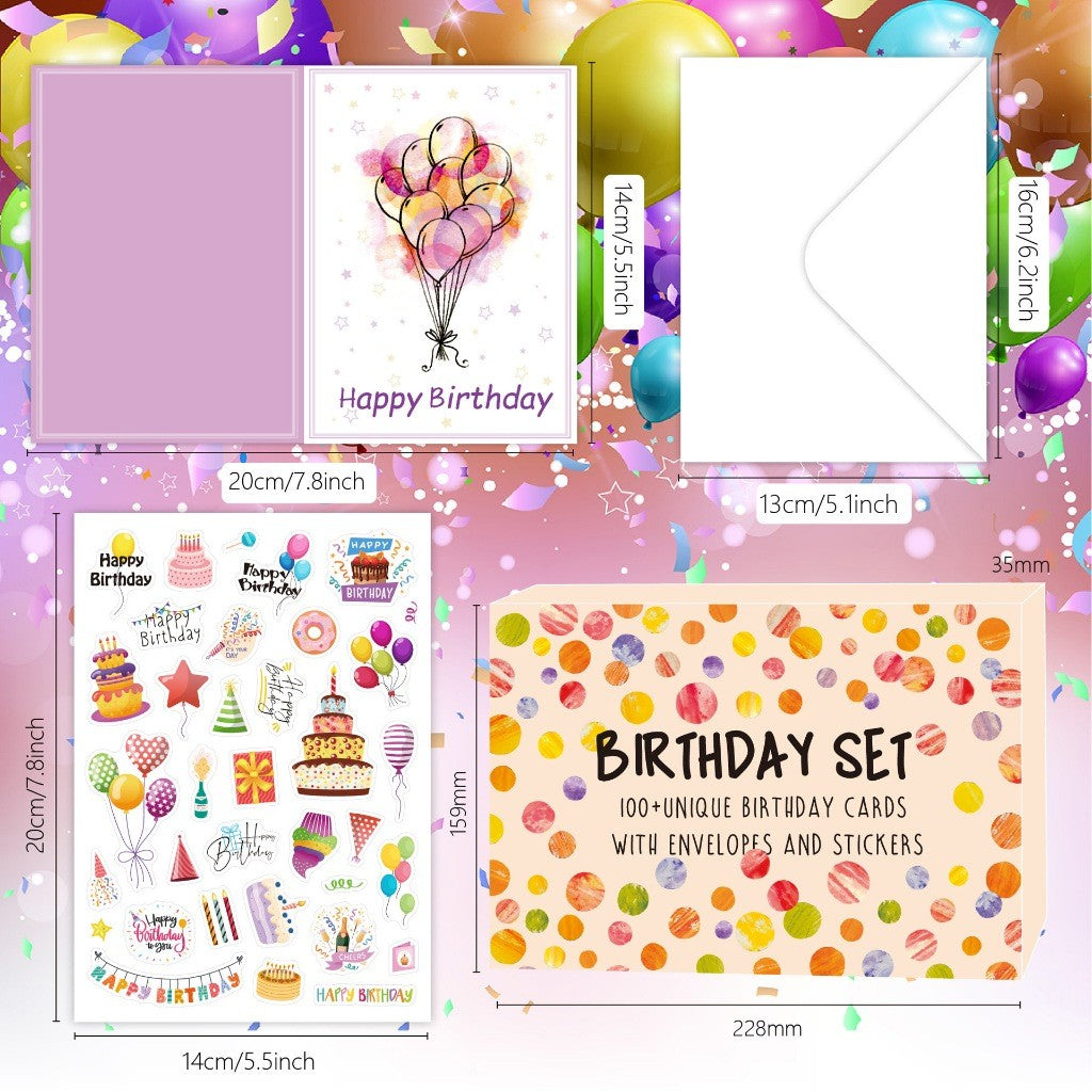 Assorted Birthday Greeting Cards Celebration Cards with Envelopes & Stickers