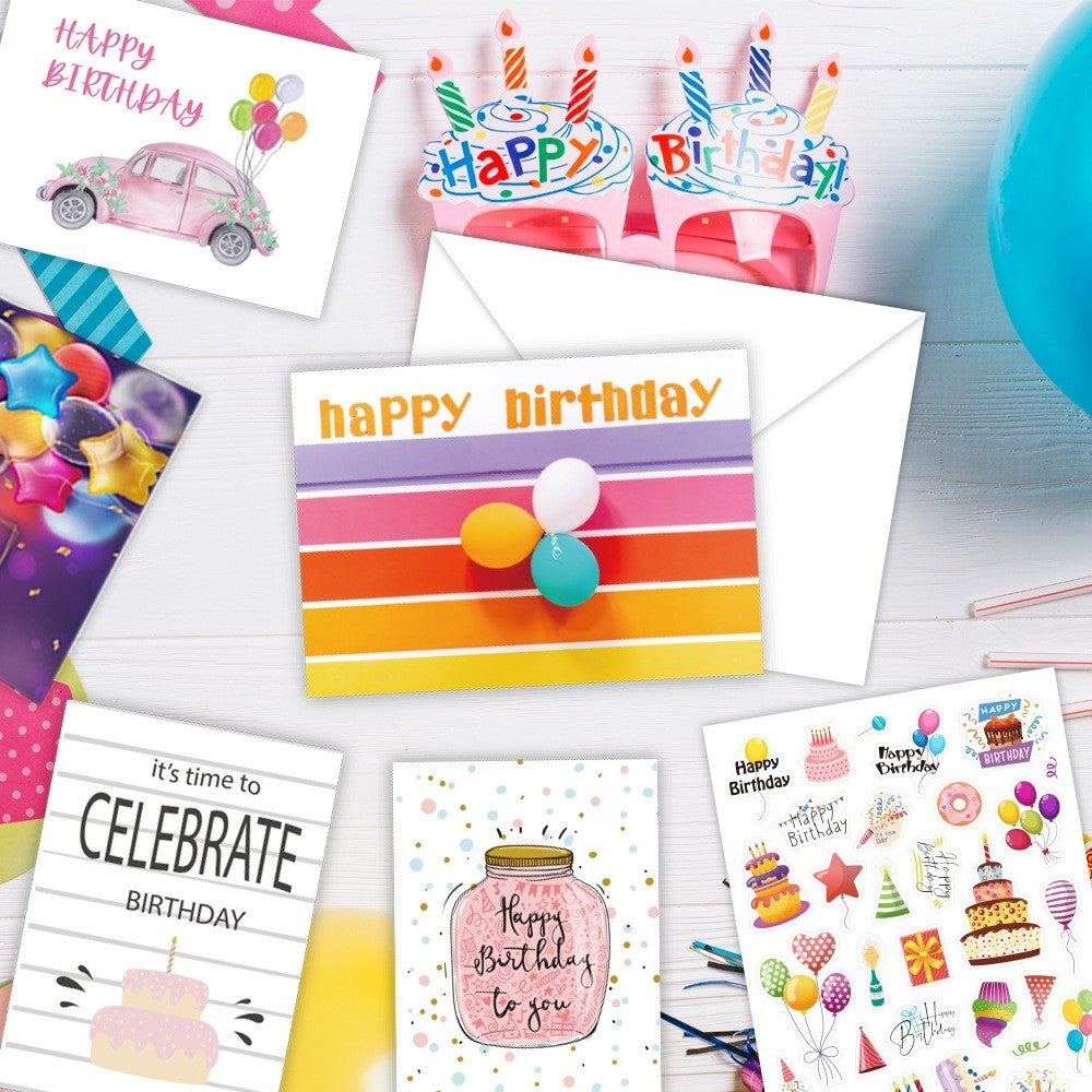 Assorted Birthday Greeting Cards Celebration Cards with Envelopes & Stickers