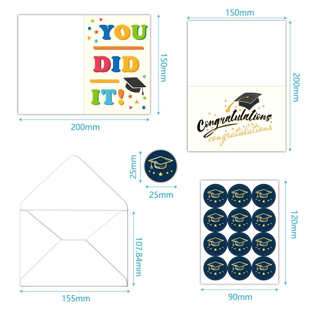 12pc Graduation Greeting Cards Envelope Stickers Set