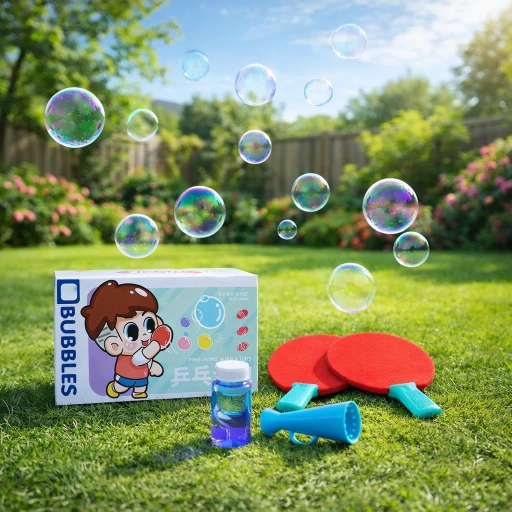 Bubbles Ping Pong Kids Toy Magic Bouncing Table Tennis Racket Blow Bubble Toys