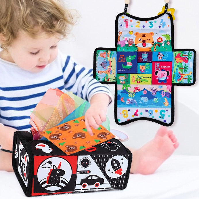 Tiger Teether Sensory Pull Scarf Tissue Box Toy