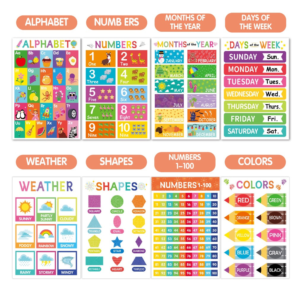18pc Boho Children A3 Learning Wall Posters