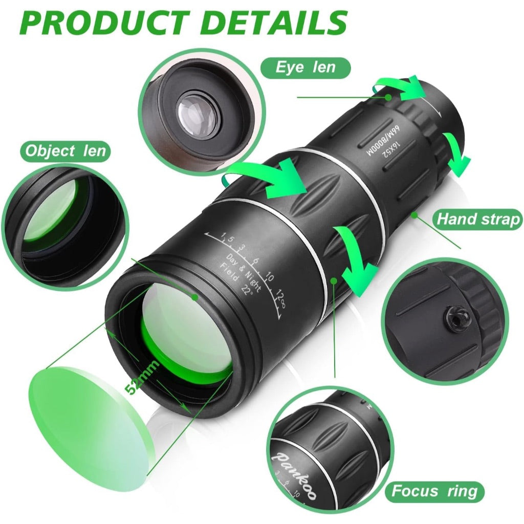 16X52 Monocular High Power FMC Prism Scope Telescope