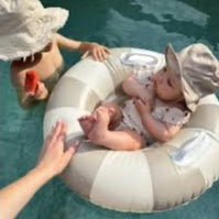 Beige Stripe Baby Swim Float with Seat