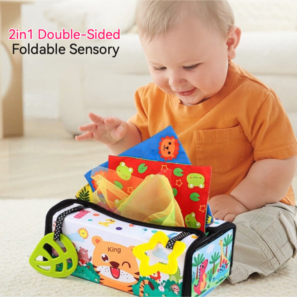 Tiger Teether Sensory Pull Scarf Tissue Box Toy