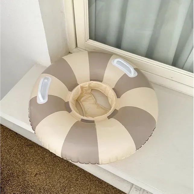 Beige Stripe Baby Swim Float with Seat