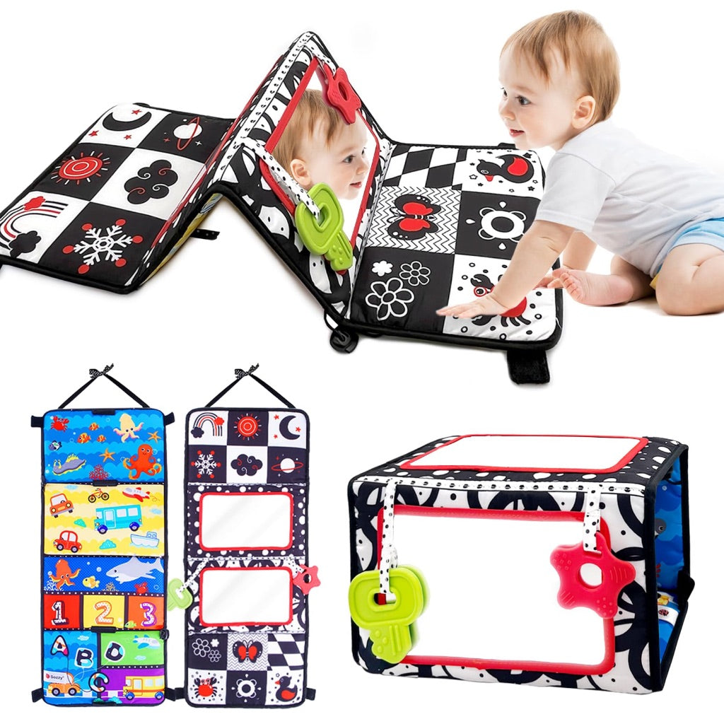 Foldable Mirror Baby Teether Sensory Busy Soft Book