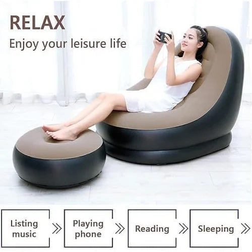 2pc Inflatable Lazy Sofa and Footrest Stool