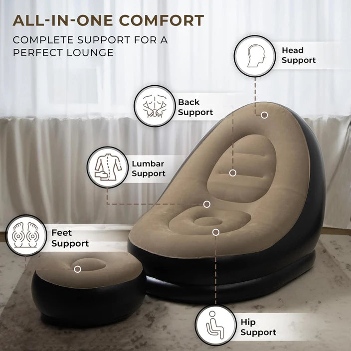 2pc Inflatable Lazy Sofa and Footrest Stool