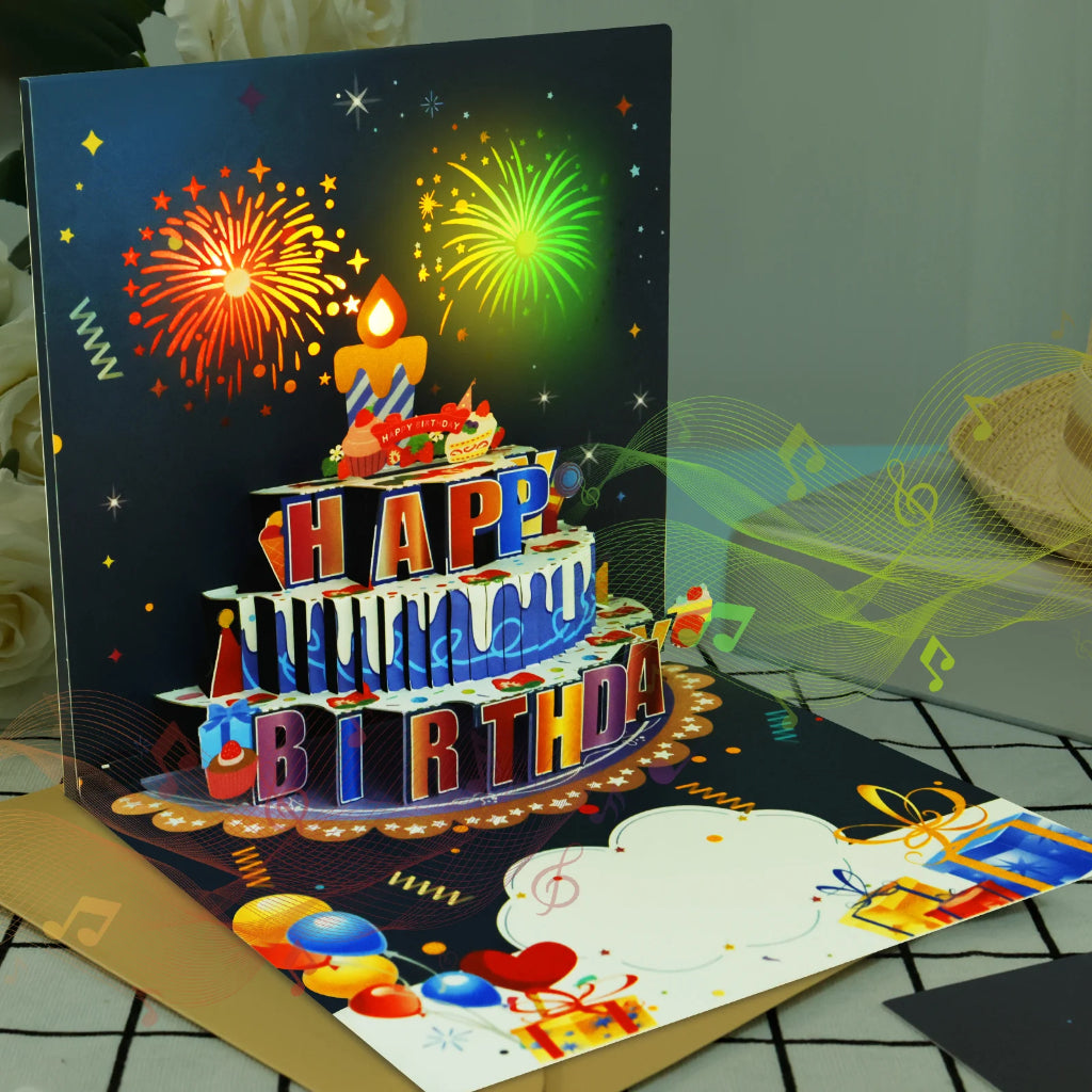 3D Pop Up Fireworks Happy Birthday Greeting Card