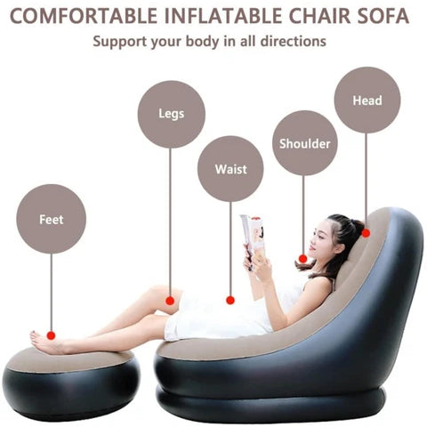 2pc Inflatable Lazy Sofa and Footrest Stool