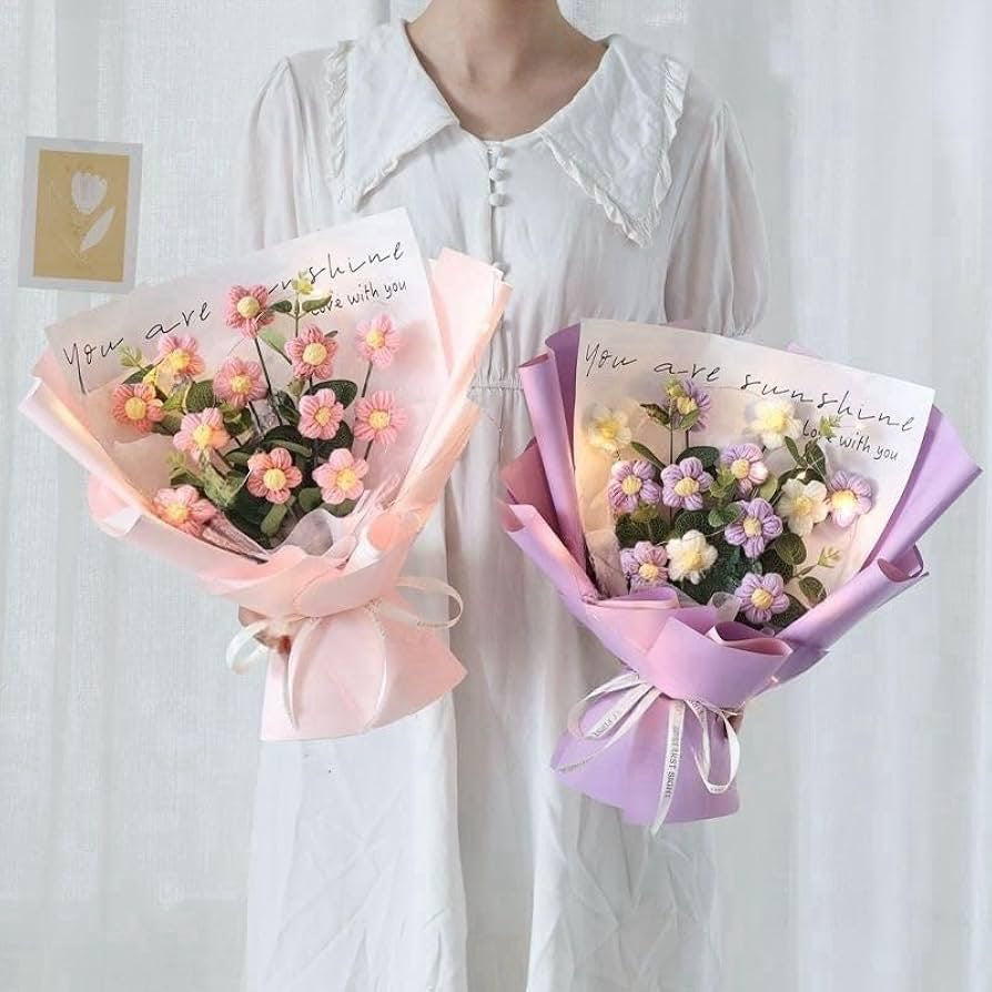 Handmade Knitted Crochet Flowers Bouquet Gifts