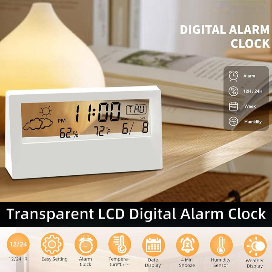 Luminious Digital Alarm Clock Day Weather Temperature Humidity Snooze