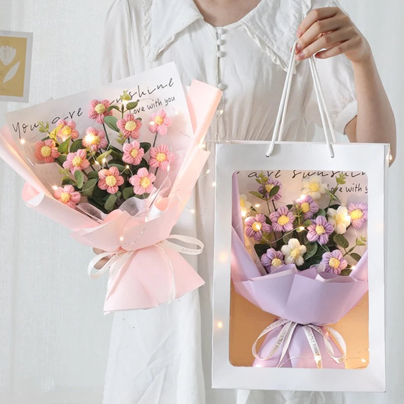 Handmade Knitted Crochet Flowers Bouquet Gifts