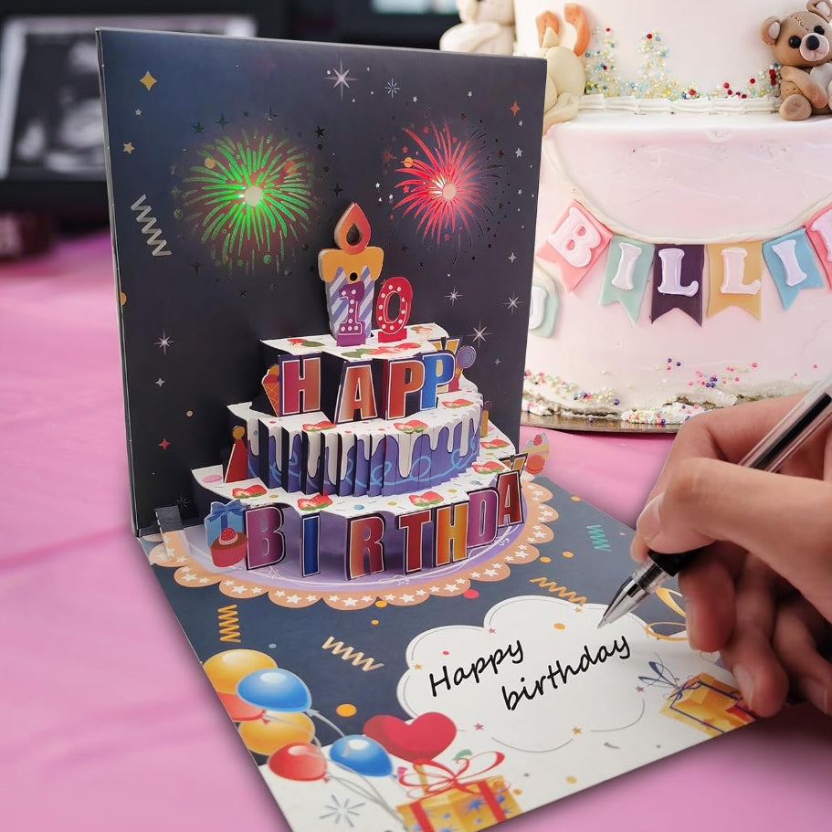 3D Pop Up Fireworks Happy Birthday Greeting Card